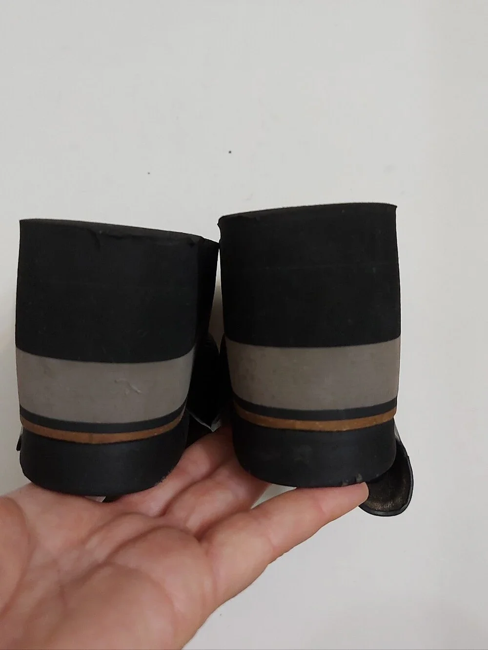 Naked Feet Black Platform Slide Sandals with Brown and Gray Stripe